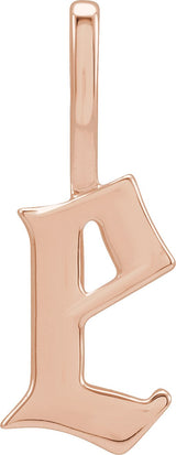 14K Gold Initial E Gothic Pendant - Rose Gold