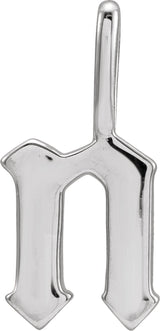 14K Gold Initial N Gothic Pendant - White Gold