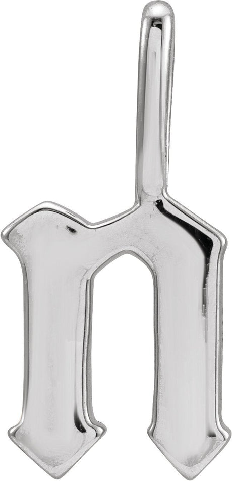 14K Gold Initial N Gothic Pendant - White Gold