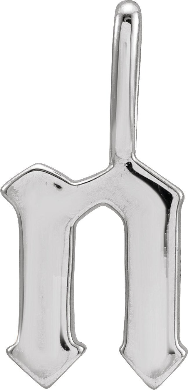 14K Gold Initial N Gothic Pendant - White Gold