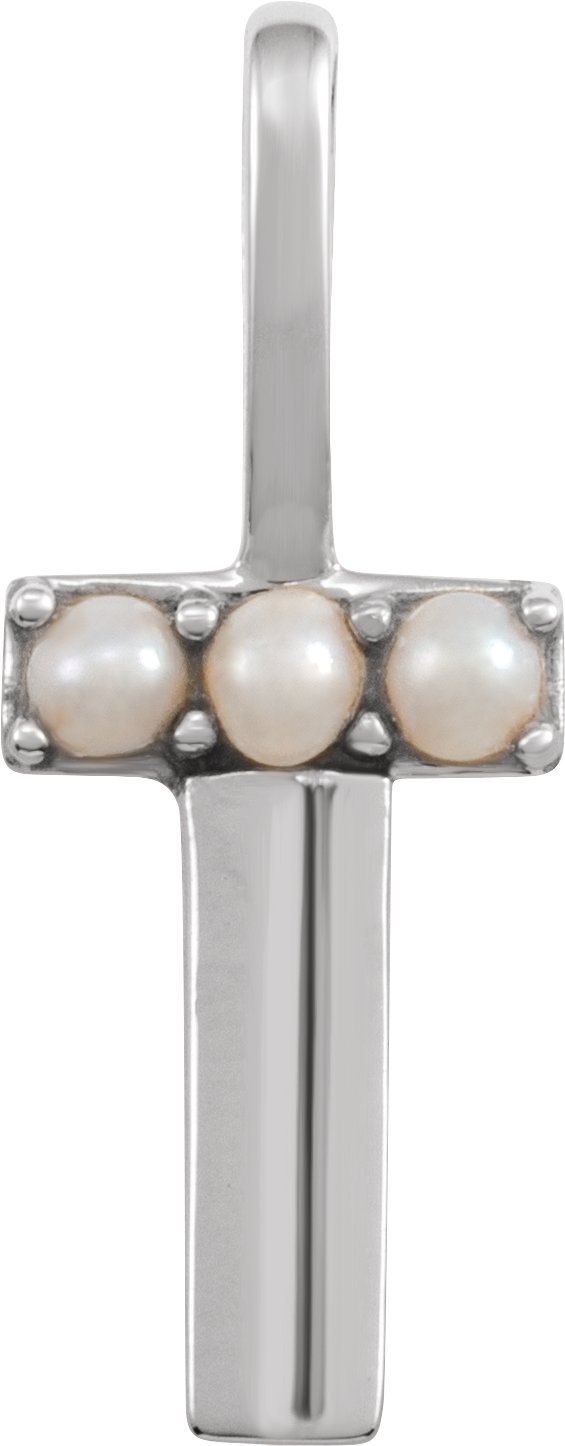 14K Gold Cultured White Freshwater Pearl Initial T Pearl Pendant - White Gold - view 3