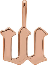14K Gold Initial W Gothic Pendant - Rose Gold