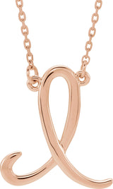 14K Gold Initial I Script Necklace – 16.9x15.1mm - Rose Gold