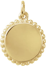 14K Gold Engravable Beaded Disc Necklace or Pendant - Yellow Gold - view 9
