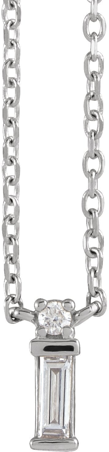 14K Gold Straight Baguette Natural Diamond Baguette Bar Necklace – up to 0.05 CTW - White Gold