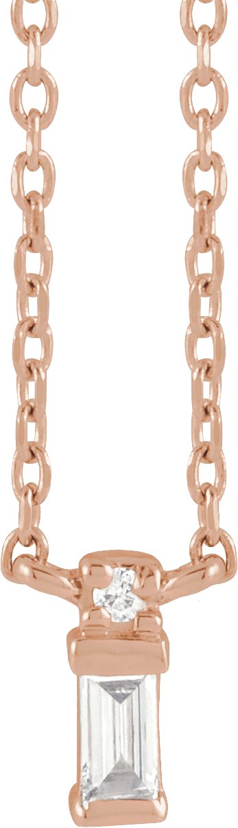 14K Gold Straight Baguette Natural Diamond Baguette Bar Necklace – up to 0.05 CTW - Rose Gold