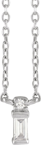 14K Gold Straight Baguette Natural Diamond Baguette Bar Necklace – up to 0.05 CTW - White Gold