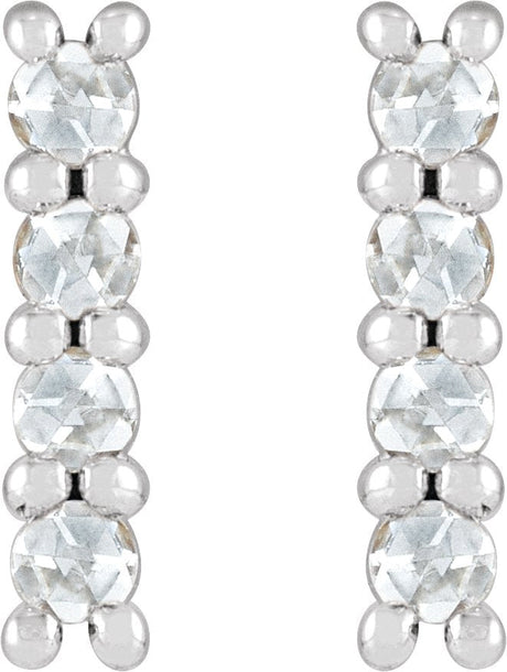 Platinum Round Natural Diamond Cabochon Bar Earrings - view 2