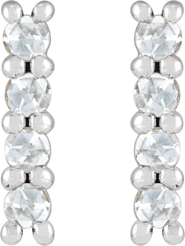 Platinum Round Natural Diamond Cabochon Bar Earrings - view 2