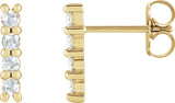 14K Gold Round Natural Diamond Cabochon Bar Earrings - Yellow Gold