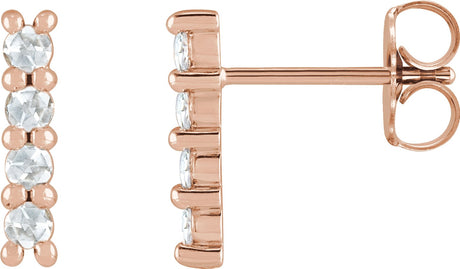 14K Gold Round Natural Diamond Cabochon Bar Earrings - Rose Gold