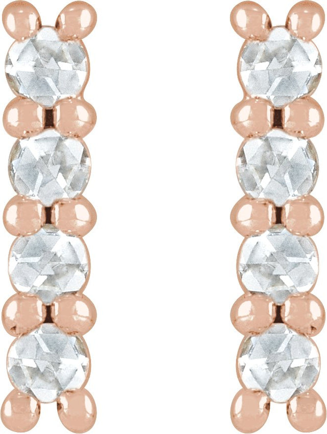 14K Gold Round Natural Diamond Cabochon Bar Earrings - Rose Gold - view 2
