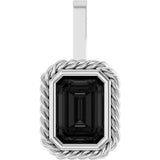 Men's 14K Gold Natural Black Onyx Emerald Bezel-Set Men's Pendant - White Gold