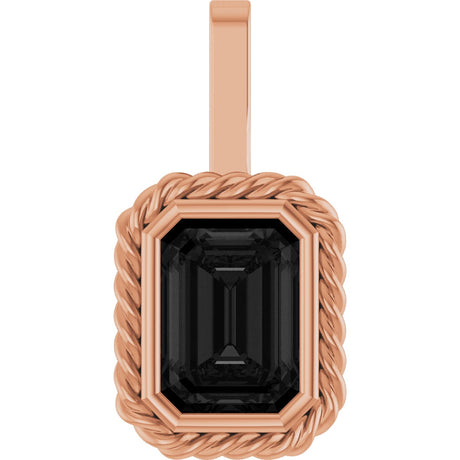 Men's 14K Gold Natural Black Onyx Emerald Bezel-Set Men's Pendant - Rose Gold