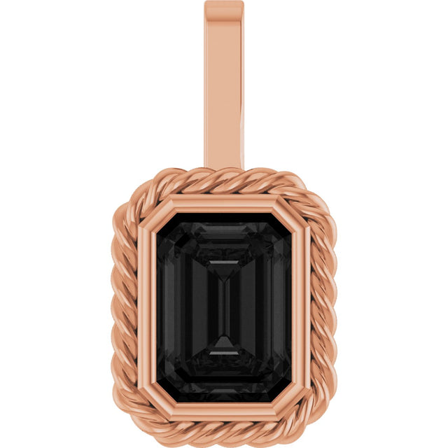 Men's 14K Gold Natural Black Onyx Emerald Bezel-Set Men's Pendant - Rose Gold