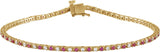 14K Gold Round Natural Ruby & Natural Diamond Line Bracelet - Yellow Gold