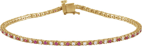 14K Gold Round Natural Ruby & Natural Diamond Line Bracelet - Yellow Gold