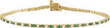 14K Gold Round Natural Emerald & Natural Diamond Line Bracelet - Yellow Gold