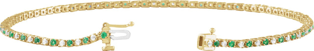14K Gold Round Natural Emerald & Natural Diamond Line Bracelet - Yellow Gold - view 2
