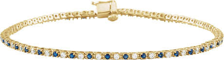 14K Gold Round Natural Blue Sapphire & Natural Diamond Line Bracelet - Yellow Gold