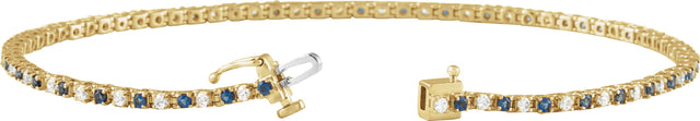 14K Gold Round Natural Blue Sapphire & Natural Diamond Line Bracelet - Yellow Gold - view 2
