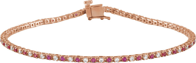 14K Gold Round Natural Ruby & Natural Diamond Line Bracelet - Rose Gold