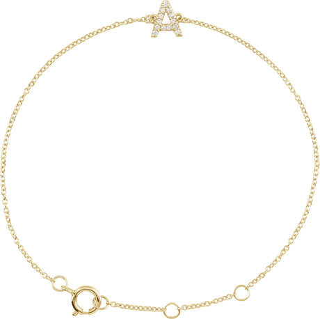 14K Gold Round Natural Diamond Initial Bracelet - Yellow Gold