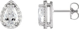 Platinum Natural Diamond Pear 4-Prong Halo-Style Low Stud Earring