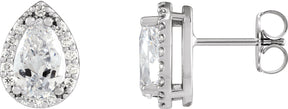Platinum Natural Diamond Pear 4-Prong Halo-Style Low Stud Earring