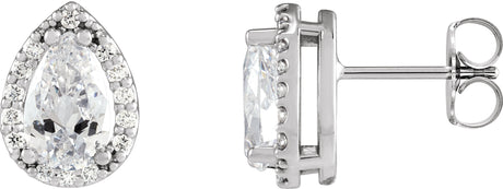 Platinum Natural Diamond Pear 4-Prong Halo-Style Low Stud Earring