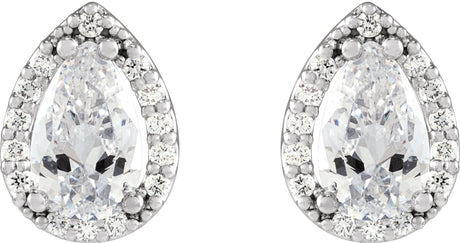 Platinum Natural Diamond Pear 4-Prong Halo-Style Low Stud Earring - view 2