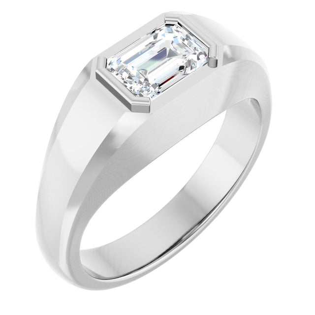 14K Gold Lab-Grown Diamond Beveled-Edge Bezel-Set Band - White Gold