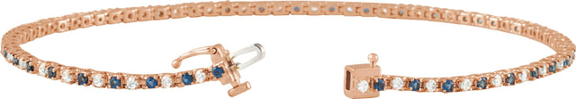 14K Gold Round Natural Blue Sapphire & Natural Diamond Line Bracelet - Rose Gold - view 2