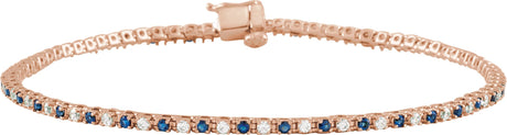 14K Gold Round Natural Blue Sapphire & Natural Diamond Line Bracelet - Rose Gold