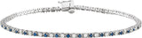 14K Gold Round Natural Blue Sapphire & Natural Diamond Line Bracelet - White Gold