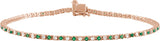 14K Gold Round Natural Emerald & Natural Diamond Line Bracelet - Rose Gold