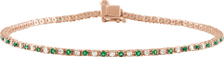 14K Gold Round Natural Emerald & Natural Diamond Line Bracelet - Rose Gold