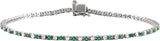 14K Gold Round Natural Emerald & Natural Diamond Line Bracelet - White Gold