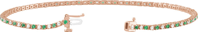 14K Gold Round Natural Emerald & Natural Diamond Line Bracelet - Rose Gold - view 2