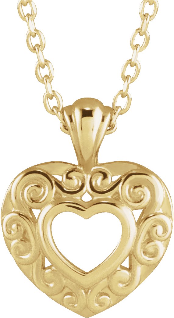 14K Gold Pierced Heart Necklace or Pendant - Yellow Gold