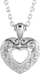 14K Gold Pierced Heart Necklace or Pendant - White Gold