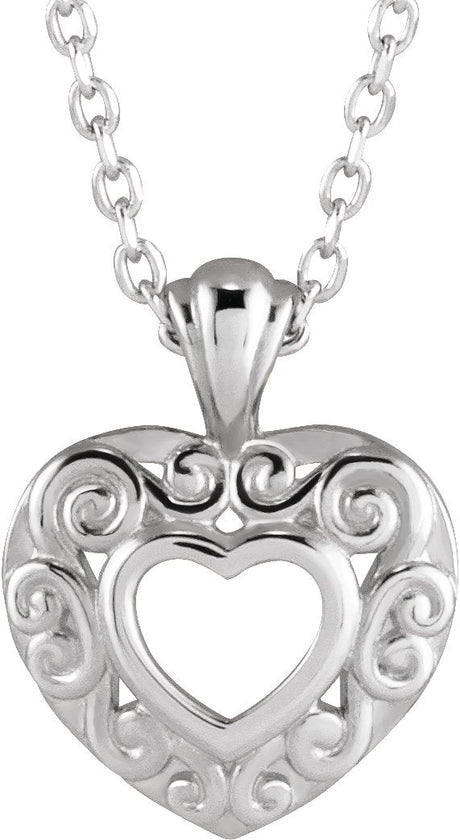 14K Gold Pierced Heart Necklace or Pendant - White Gold