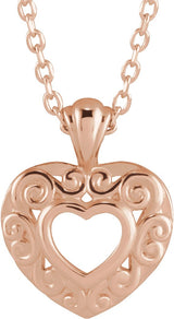 14K Gold Pierced Heart Necklace or Pendant - Rose Gold