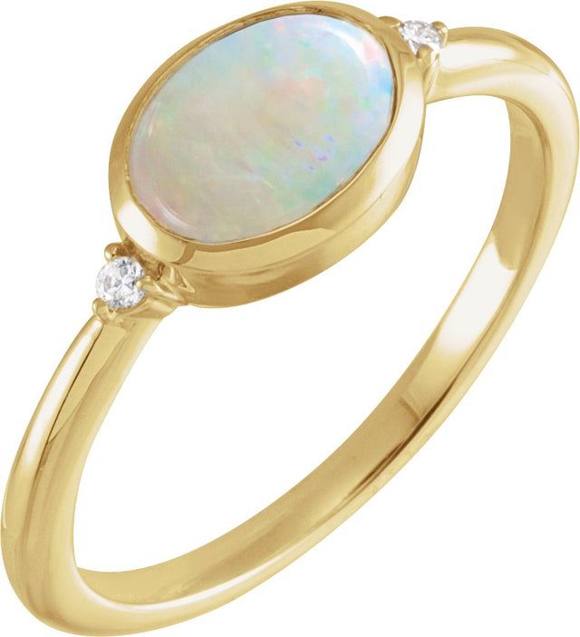 14K Gold Natural White Opal Bezel-Set Cabochon Ring – .03 CTW - Yellow Gold