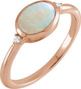14K Gold Natural White Opal Bezel-Set Cabochon Ring – .03 CTW - Rose Gold