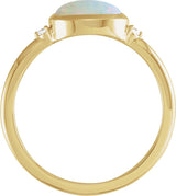 14K Gold Natural White Opal Bezel-Set Cabochon Ring – .03 CTW - Yellow Gold - view 2