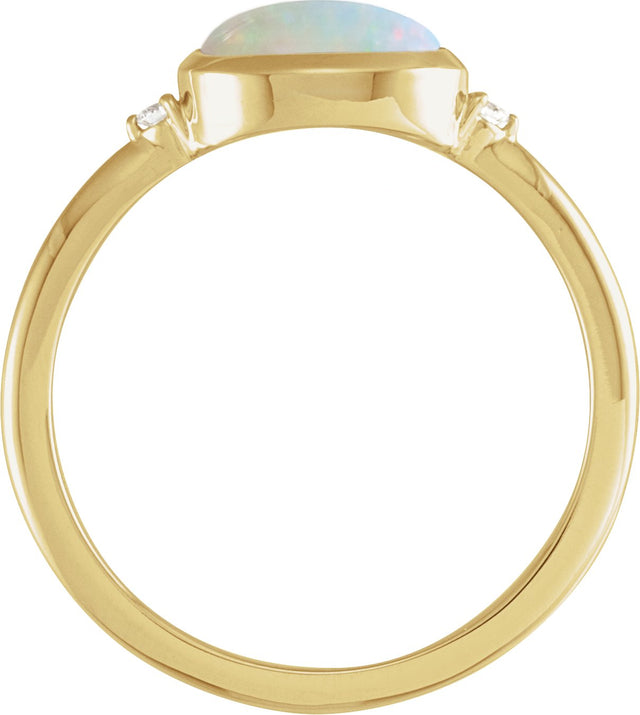 14K Gold Natural White Opal Bezel-Set Cabochon Ring – .03 CTW - Yellow Gold - view 2