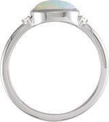 14K Gold Natural White Opal Bezel-Set Cabochon Ring – .03 CTW - White Gold - view 2