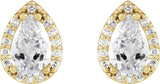 14K Gold Natural Diamond Pear 4-Prong Halo-Style Low Stud Earring - Yellow Gold - view 2