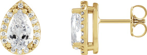 14K Gold Natural Diamond Pear 4-Prong Halo-Style Low Stud Earring - Yellow Gold